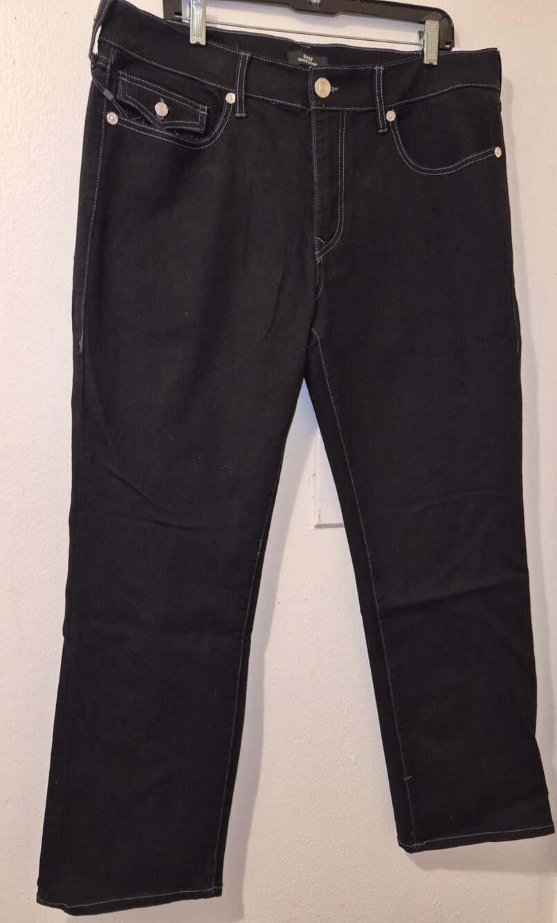 True Religion Ricky Relaxed Straight Black Denim Jeans W36 L30